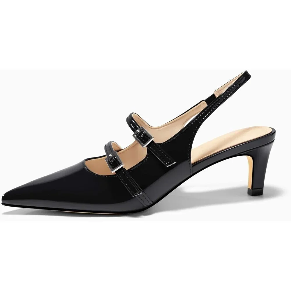 Women's Slingbak Ktiten Pumpe Closed  Pointed Toe Heels Wedding Dress Shoe Black